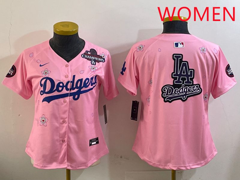 Women Los Angeles Dodgers Blank Pink Sakura Edition 2025 Nike MLB Jersey style 20->women mlb jersey->Women Jersey